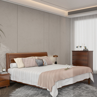 卧室双人实木大床1.8米玫瑰木床头柜 华鹤家具现代实木简约风格