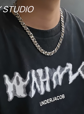 嘻哈潮流街头个性藏金链钛钢古巴高级感配饰链男女百搭简约锁骨链