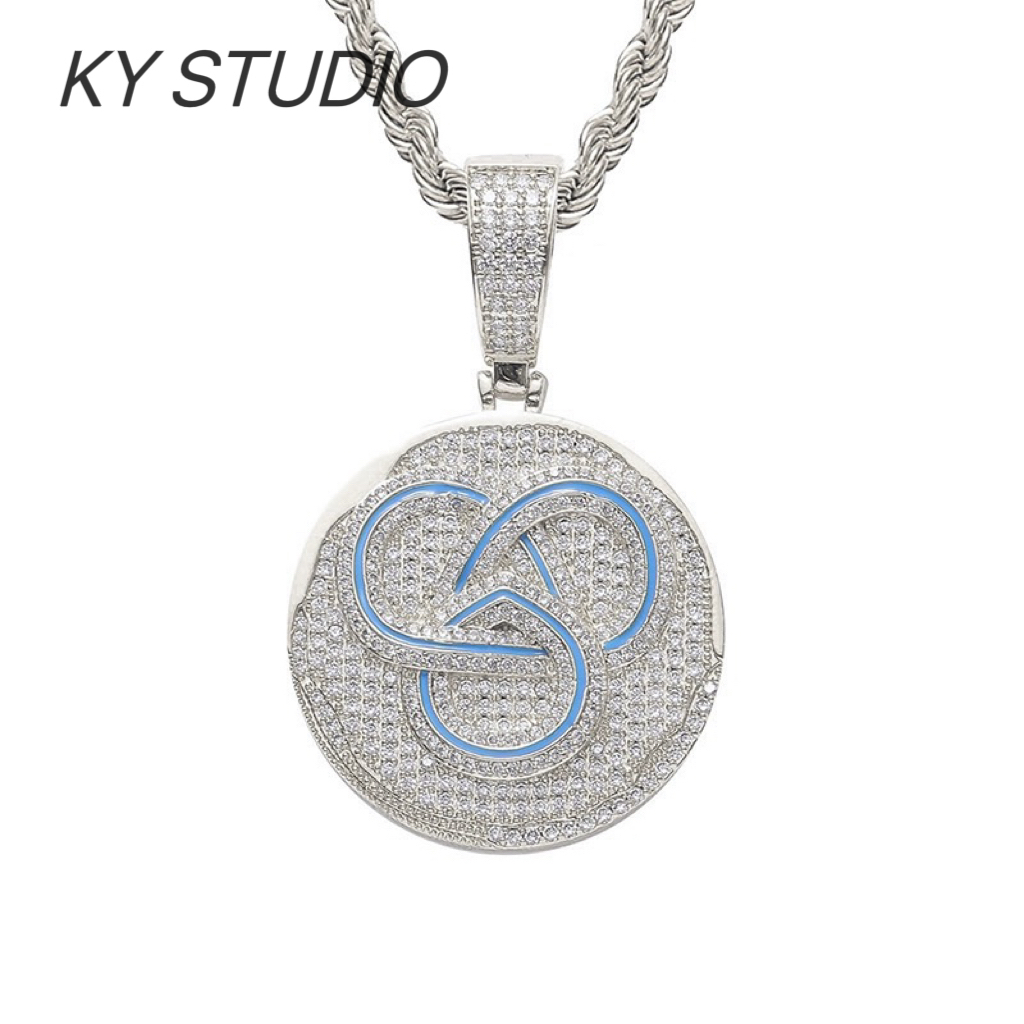 潮牌欧美嘻哈同款GALI饰品搭配联名满钻圆形圆牌个性简约男女吊坠