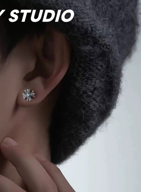 潮牌复古嘻哈克罗十字镶嵌锆石满钻耳钉时尚百搭潮酷朋克轻奢小众