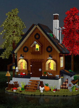 街景建筑A形木屋21338三角森林别墅房子树屋儿童男孩女孩拼装玩具