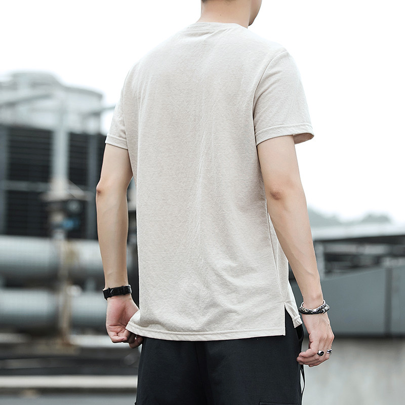 SUMMER CHINESE STYLE LINEN SHORT SLEEVE T-SHIRT RETRO TREND YOUTH HALF-SLEEVED BASE DRESS TIDE MENS COTTON AND LINEN SHIRT