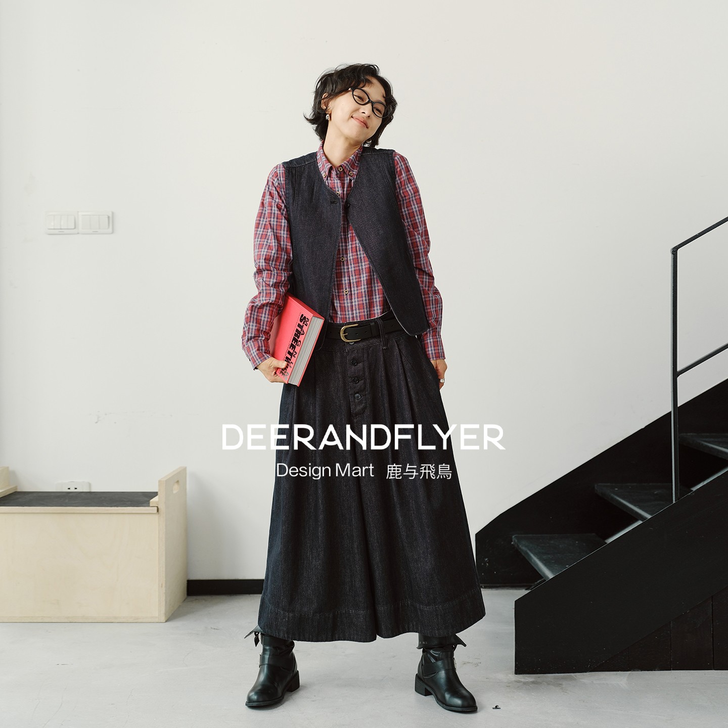 棉牛仔短马甲背心/排扣裙裤套装