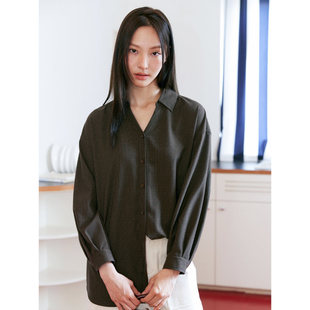 复古格纹叠穿V领系带衬衫 曲奇咖啡 5282 秋日来信 鹿与飞鸟