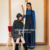 蓝格卷边显瘦仿牛仔背带裤 鹿与飞鸟「日杂报刊」风格 设计款 7262