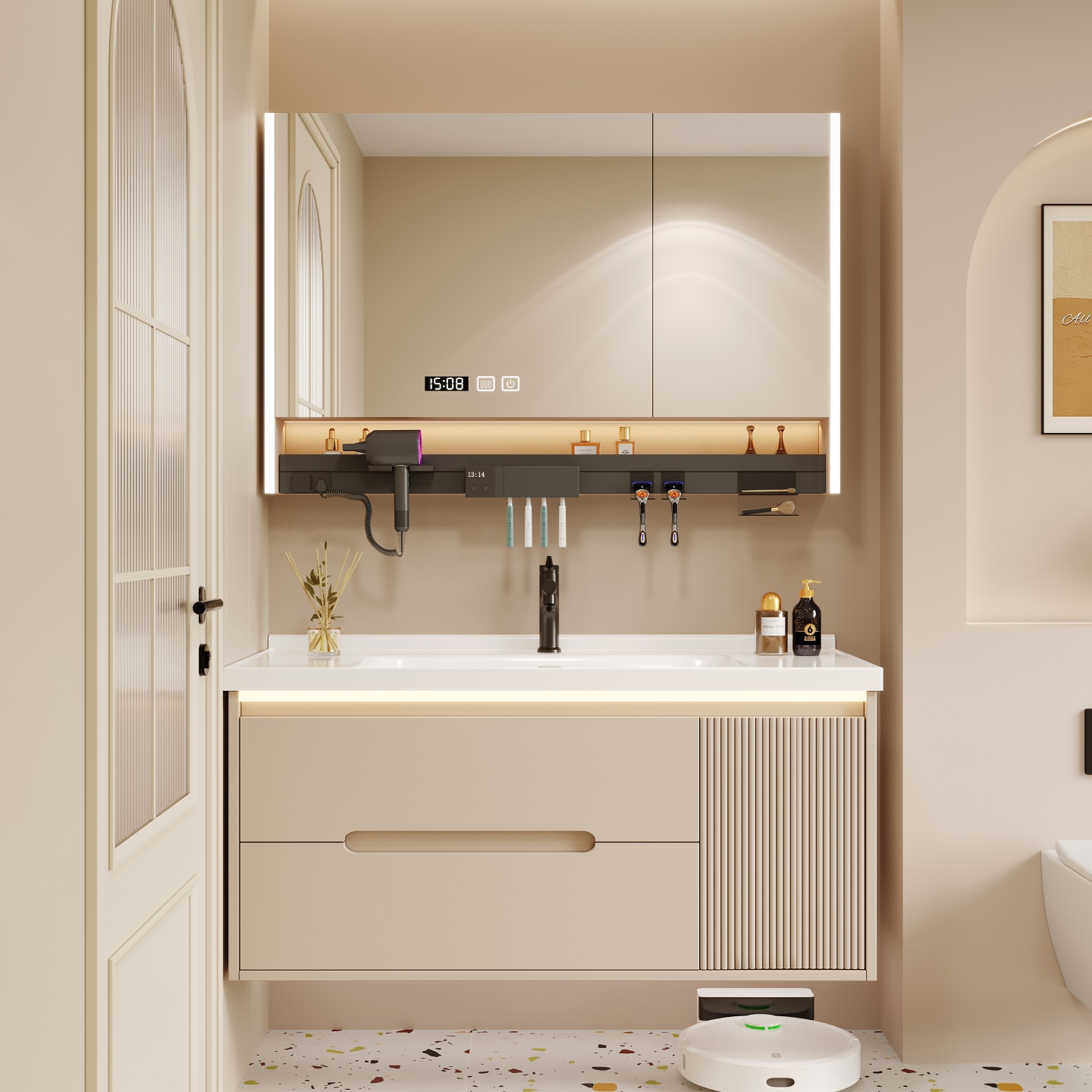 吸塑门板实木奶油风浴室柜包安装