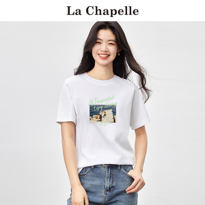拉夏贝尔/La Chapelle短袖T恤夏季男女同款情侣款卡通印花上衣