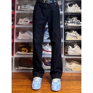 高街潮牌百搭裤 直筒vibe美式 子 男秋冬修身 cleanfit黑色微喇牛仔裤