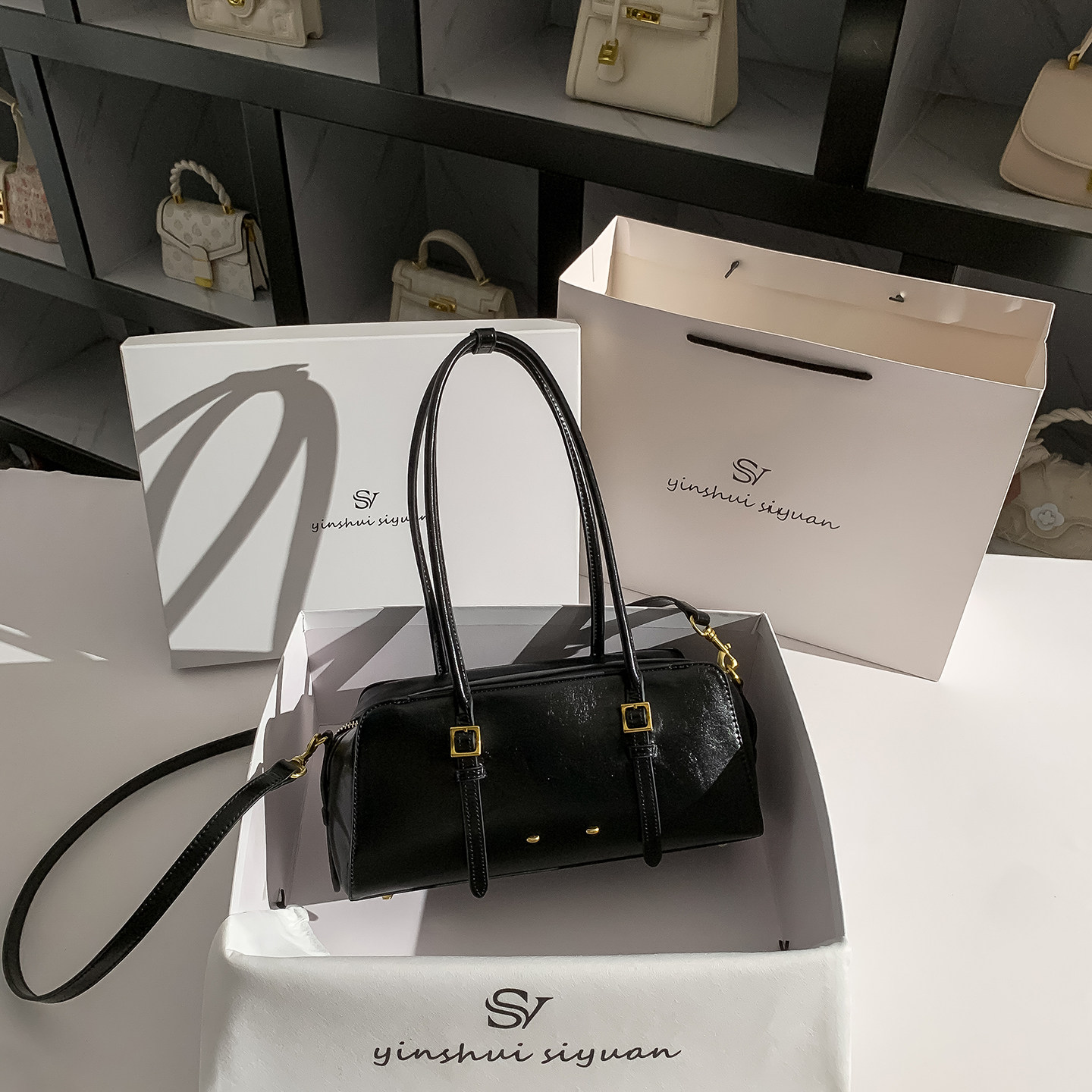 黑色波士顿包女腋下包2026新款潮大容量通勤百搭单肩手提斜挎包包,箱包皮具/热销女包/男包,通用款女包,淘宝优惠券,粉丝福利购,淘宝优惠卷