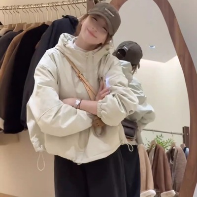 夹棉加厚冲锋衣外套女棉服冬新款