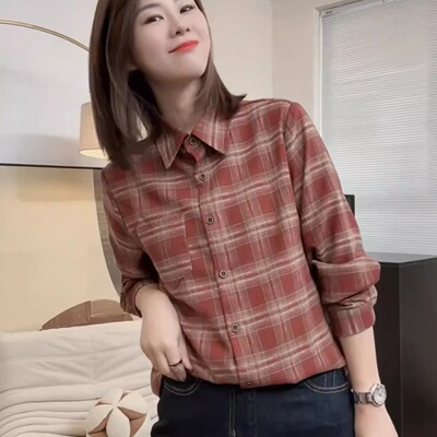 格子衬衫女磨毛加厚秋冬2024新款