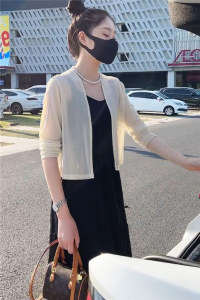 拾陌旗舰店冰丝针织防晒开衫薄款女夏季2025新款韩版宽松小个子上衣外搭披肩