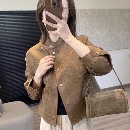 麂皮绒外套女短款夹克秋冬新款