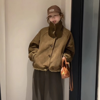 麂皮绒外套女加绒加厚秋冬新款