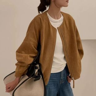 鹿皮绒外套女短款夹克秋季2024新款韩版宽松高级感气质小个子上衣