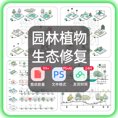 轴测场景ai分析图素材psd 景观植物配置 空间人群活动功能分区图