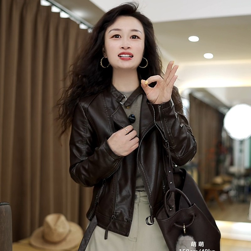 小个子短款皮衣外套女2026秋季新款时尚百搭小立领复古机车皮夹克