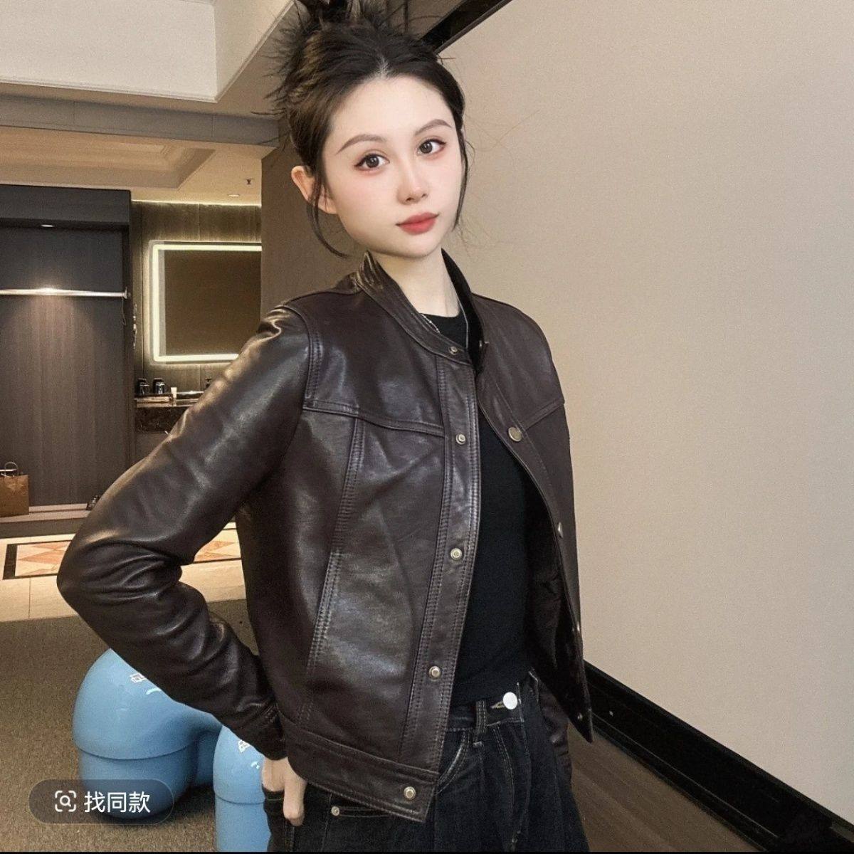 海宁皮衣外套女2026春季新款立领韩版宽松休闲复古机车短款皮夹克