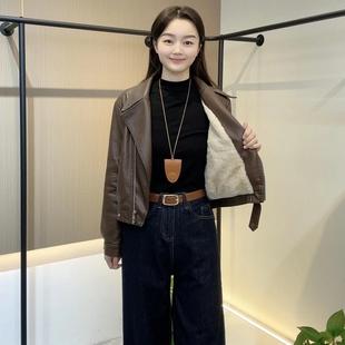 海宁皮衣外套女2025秋冬新款韩版宽松显瘦时尚百搭短款机车皮夹克