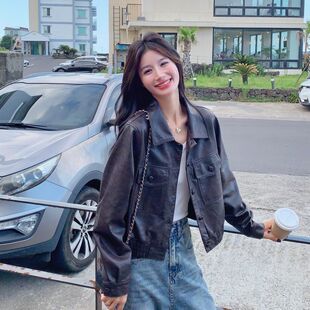 皮夹克潮 百搭短款 海宁小个子皮衣外套女休闲2026时尚 机车春秋新款