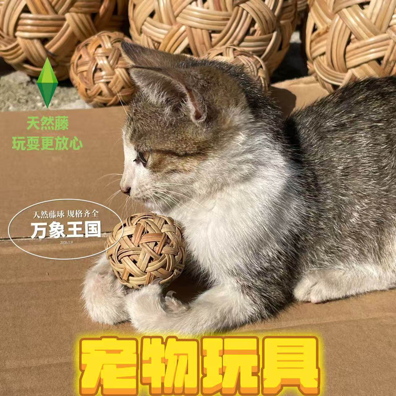 万象王国天然藤编逗猫球猫咪磨牙洁齿玩具创意手工宠物用品,宠物/宠物食品及用品,逗猫棒,淘宝优惠券,粉丝福利购,淘宝优惠卷