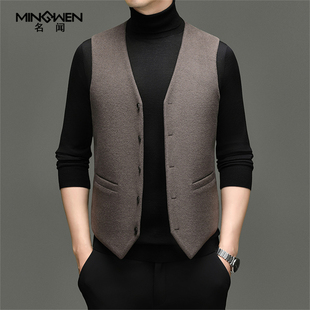 v领西装 鹅绒羽绒马甲男轻薄高级感痞帅英伦风羊毛呢拼接保暖背心