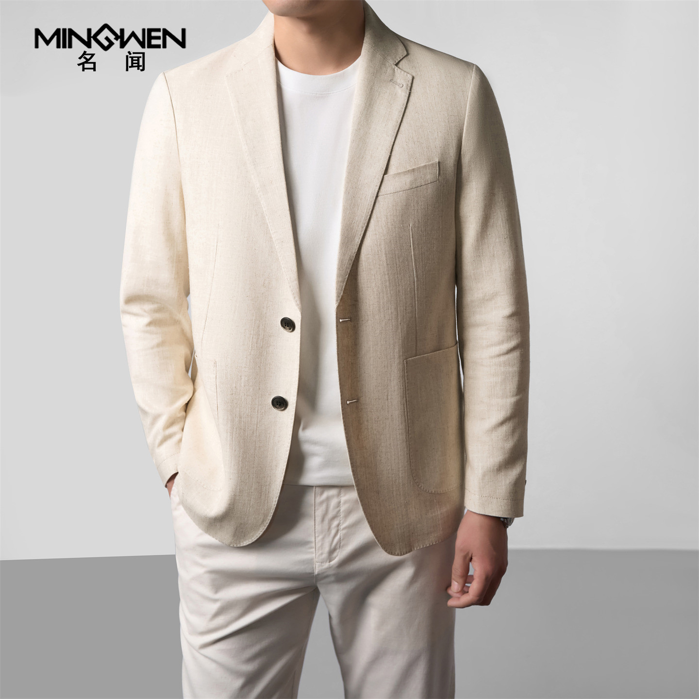 亚麻休闲西服男春夏薄款时尚潮流商务休闲高级感帅气防晒西装外套