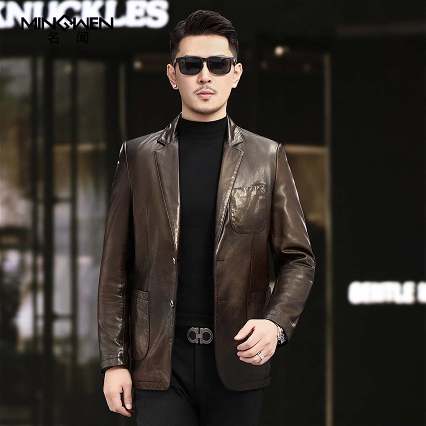 真皮皮衣西装男薄韩版修身时尚潮流高级感帅气绵羊皮休闲西服外套