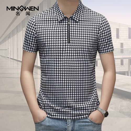 名闻青年半拉链翻领短袖t恤