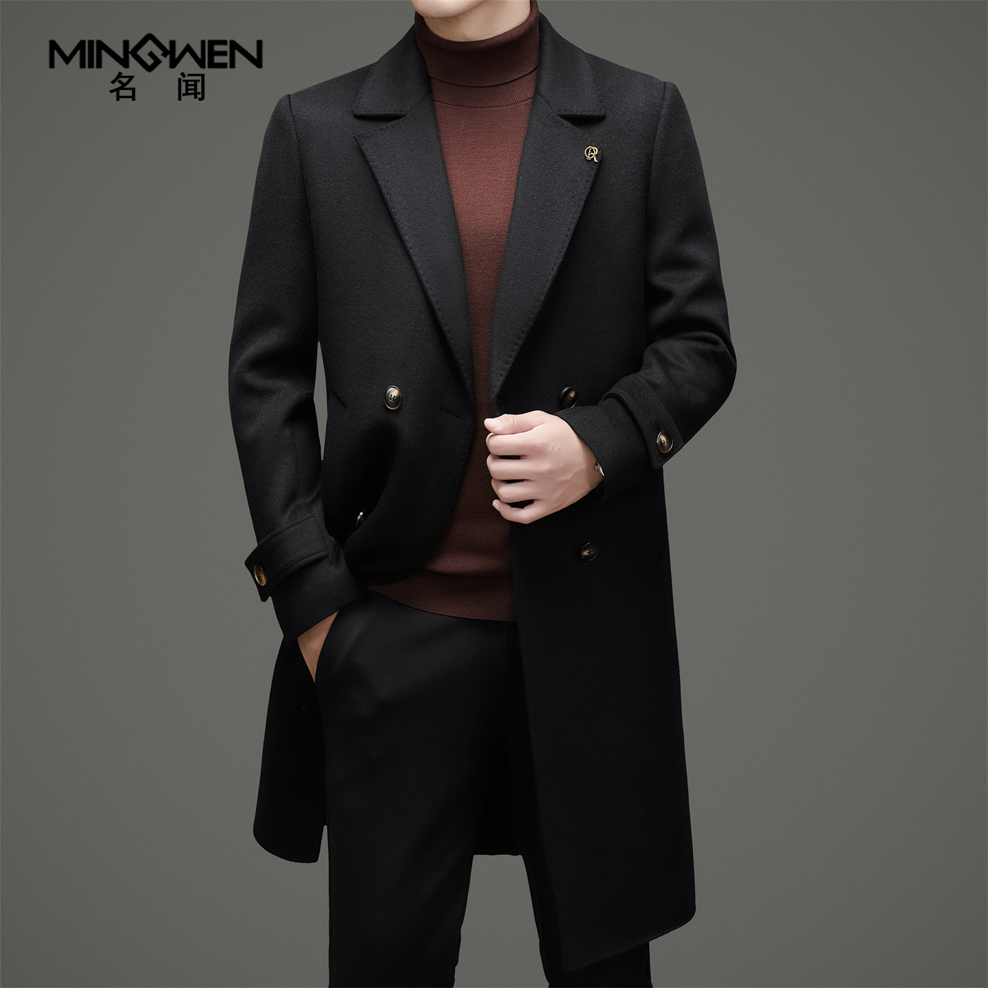 双排扣含山羊绒羊毛双面呢大衣