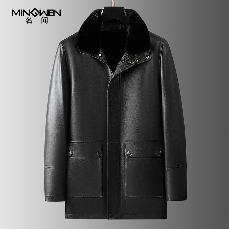 水貂毛领貂毛内胆头层牛皮外套