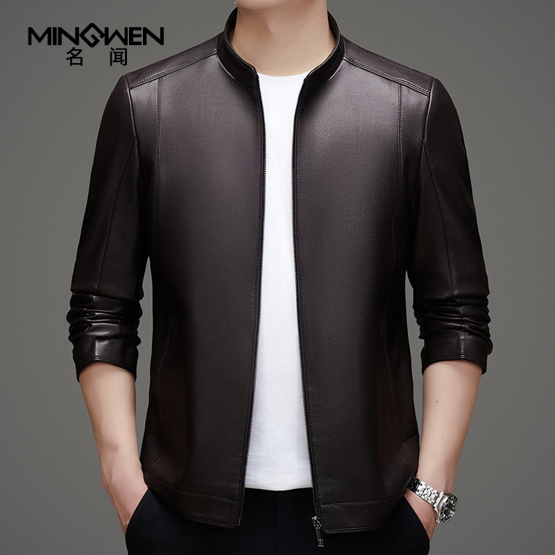 立领皮夹克男春秋薄款时尚休闲PU皮衣宽松加大码中年人爸爸装外套