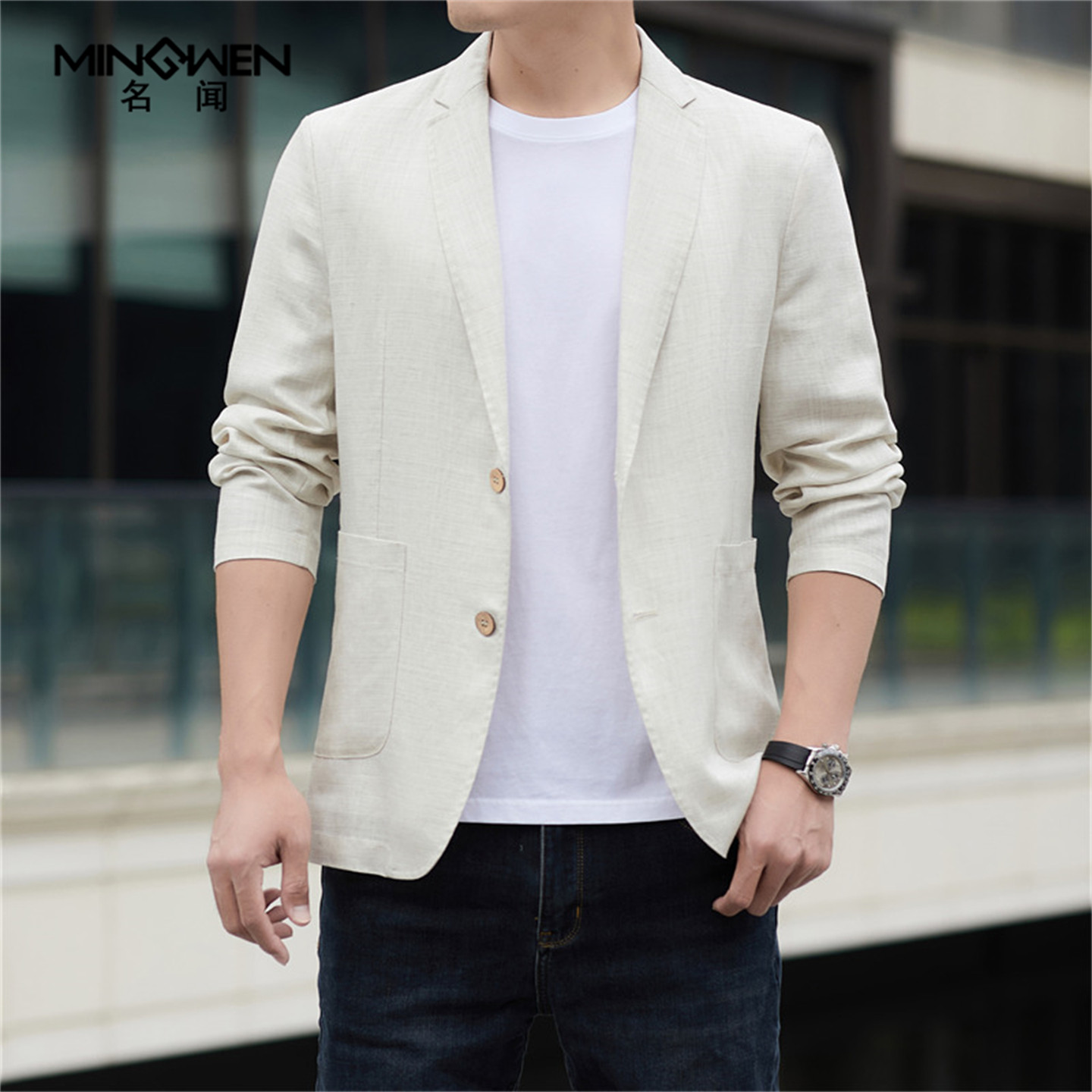 莱赛尔亚麻西装男春夏季薄款纯色百搭时尚高级感商务休闲西服外套