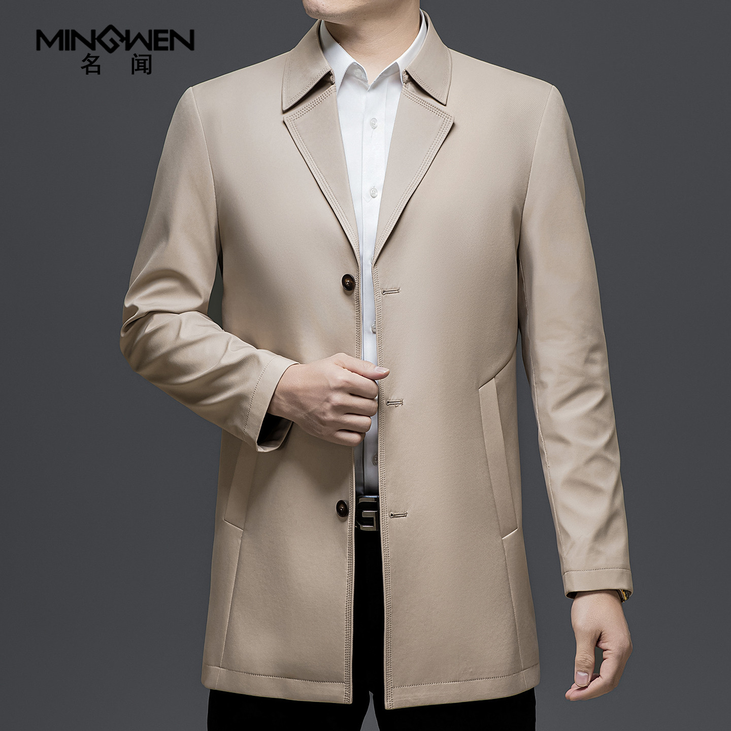 西装领风衣男装春秋薄中长款时尚潮流高级感痞帅宽松商务休闲外套