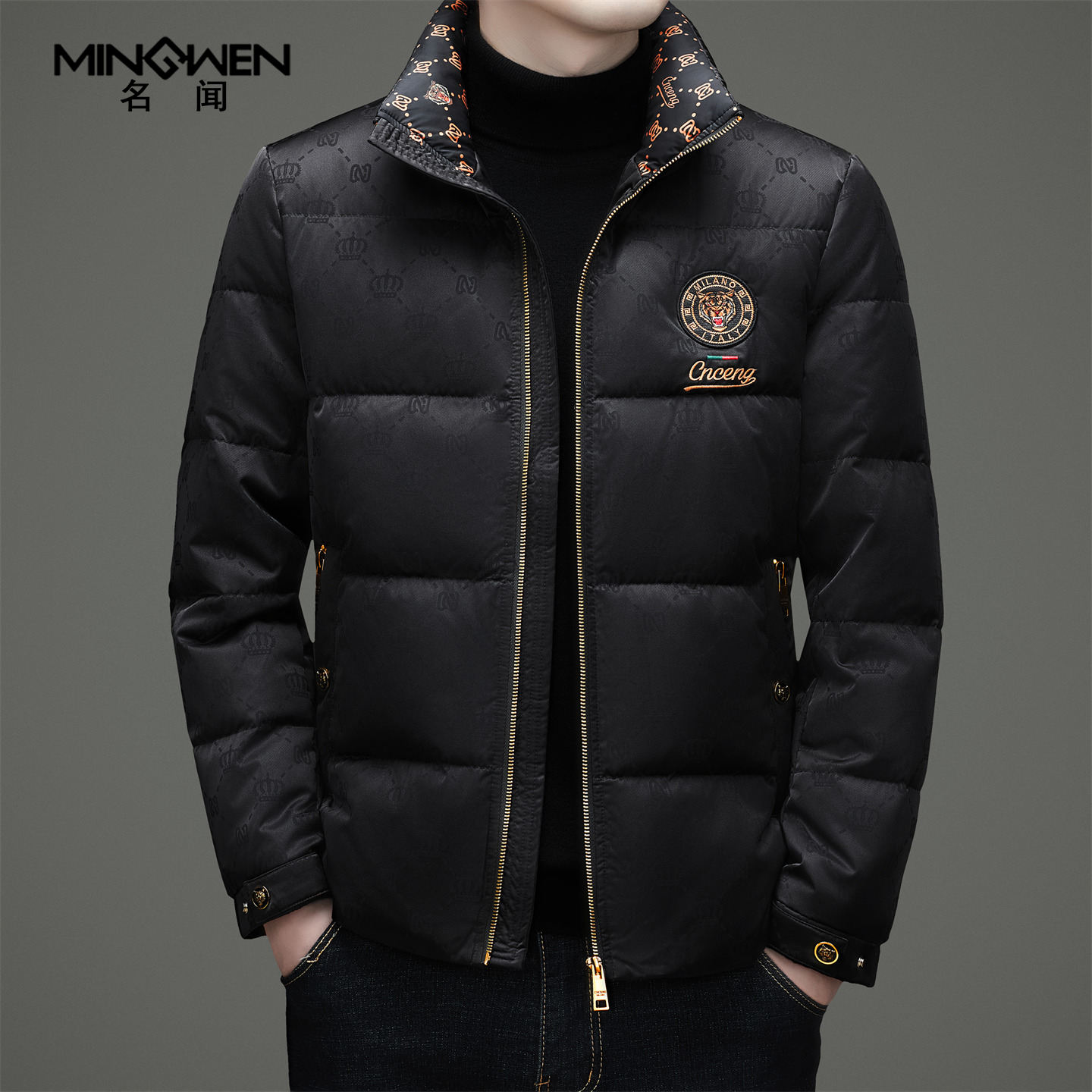 欧货提花刺绣立领羽绒服