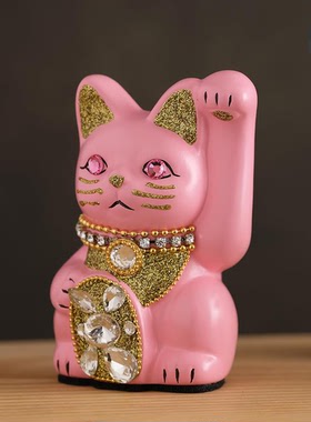 招财猫粉色日式摆件