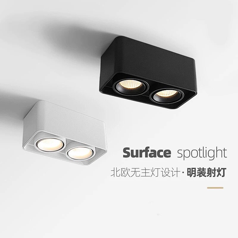 明装射灯双头led客厅灯防眩吸顶式斗胆灯卧室方形聚光无主灯照明