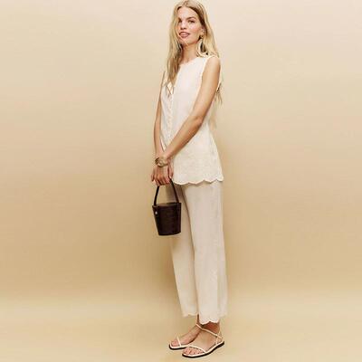 纯原单realisationpar测款夏新款圆领Ref精致刺绣镂空无袖上衣休