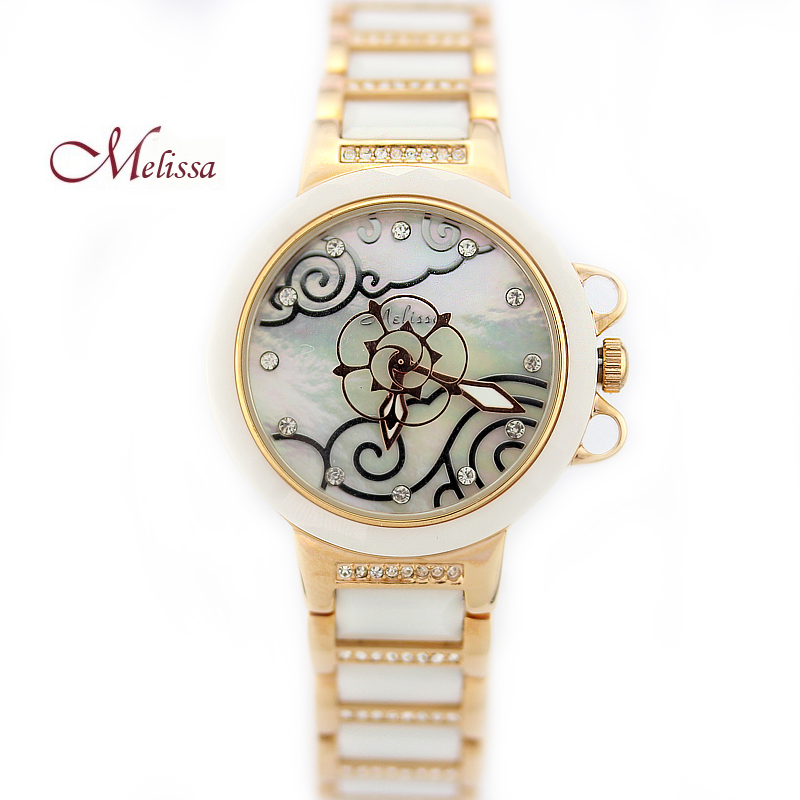 玛丽莎品牌正品女士表水晶表时尚潮流陶瓷表雕花陶瓷气质手表新款