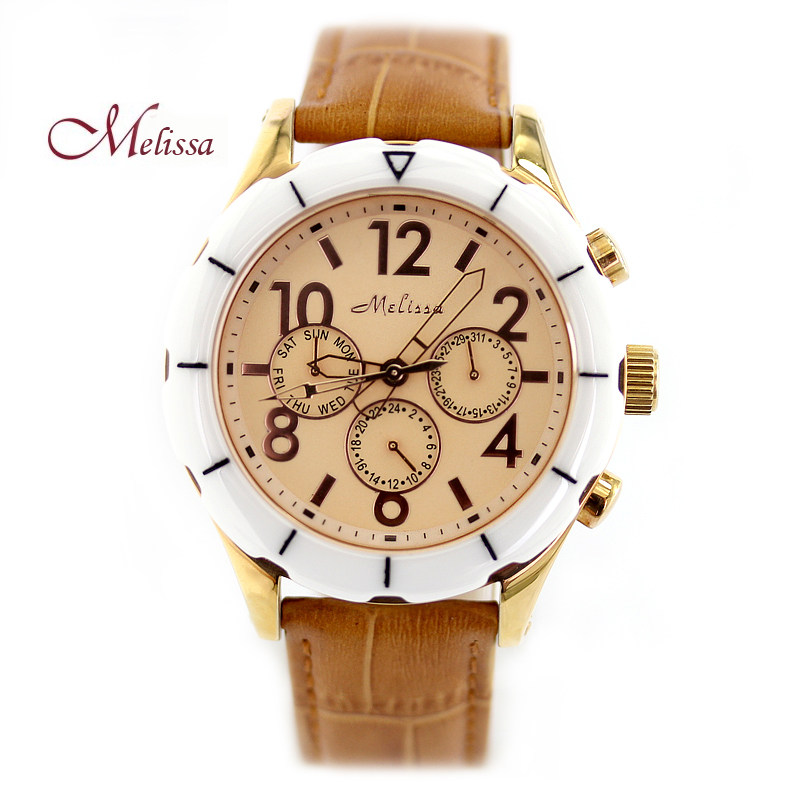 玛丽莎正品中性手表日历皮带装饰腕表陶瓷圈时尚潮流气质时装女表