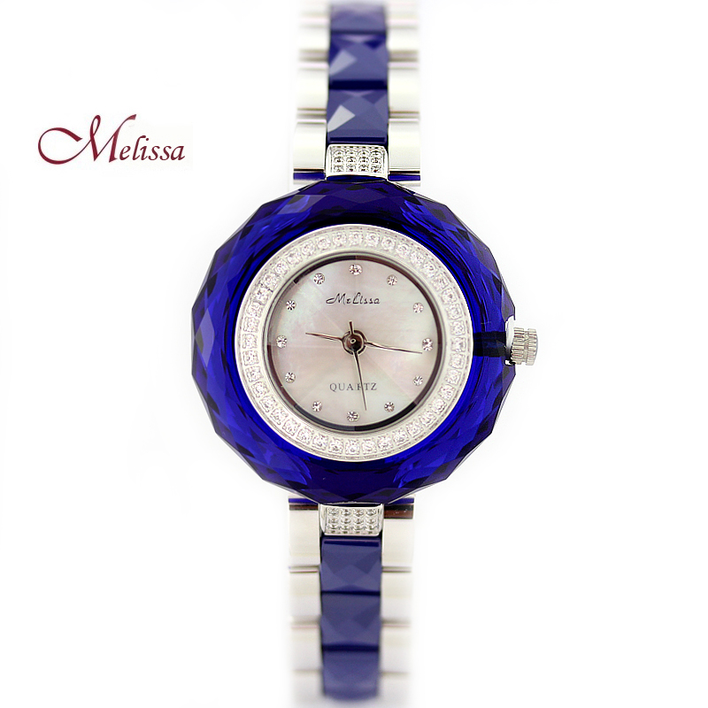 melissa玛丽莎手表正品石英女表 时尚潮流蓝水晶手表陶瓷表装饰表