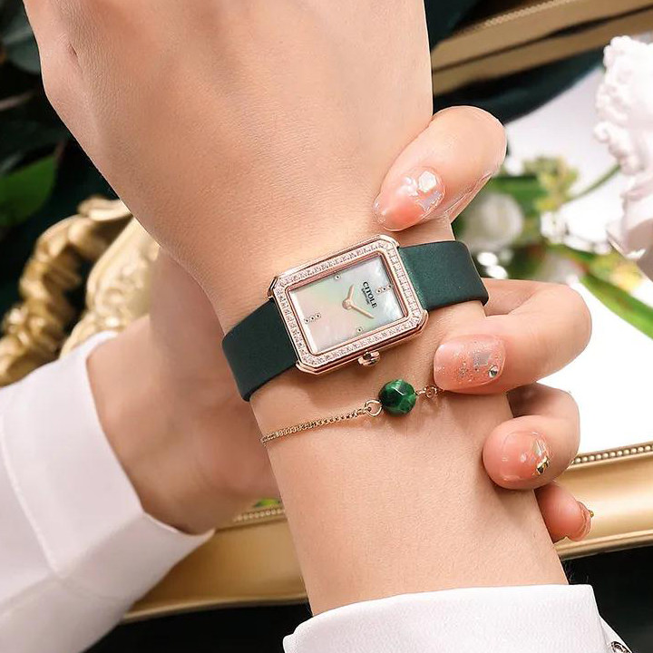 西腾石英超薄镶钻方形防水女表