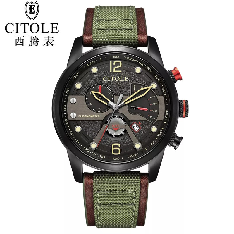 西腾多功能休闲运动夜光防水男表