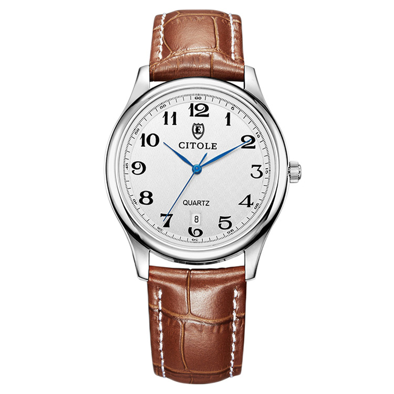 西腾正品大表盘数字情侣真皮手表