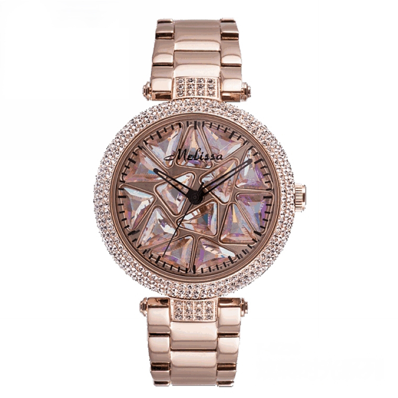 玛丽莎正品圆形石英机芯指针式水钻女表 旋转表盘寓意时来运转
