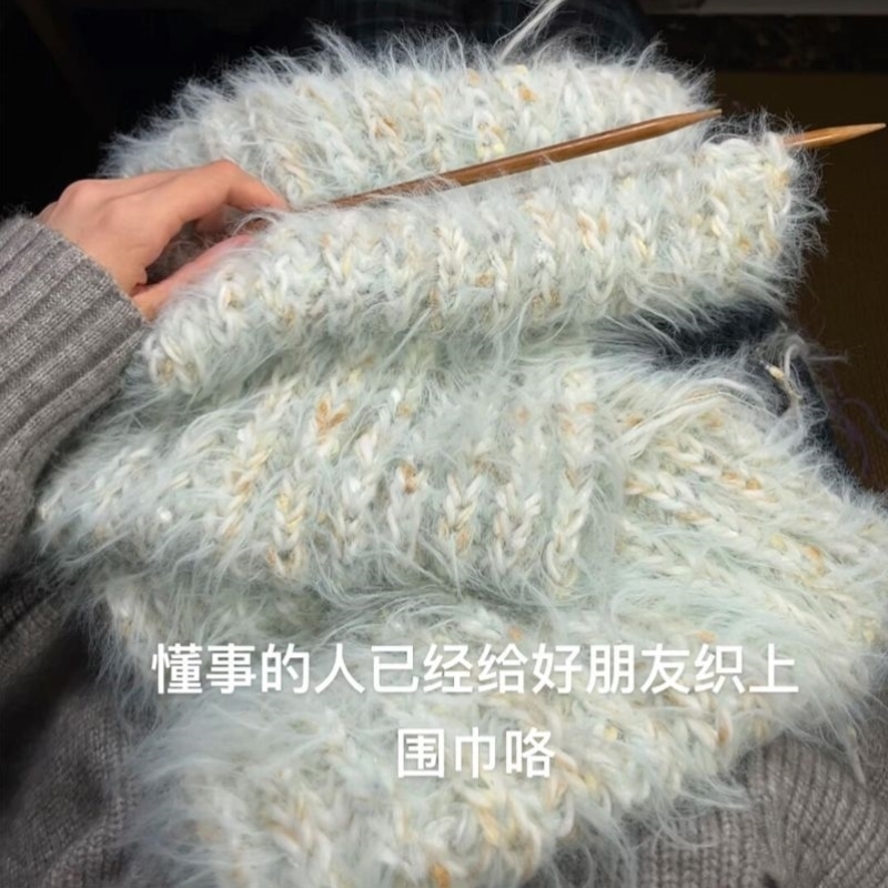 彩虹糖渐变懒人毛线围巾手工diy编织自制手织送男女围脖礼物