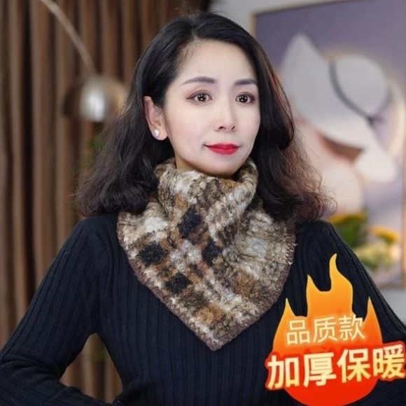 新款女士秋冬季百搭围巾英伦风格子套头三角巾护颈保暖加厚围脖
