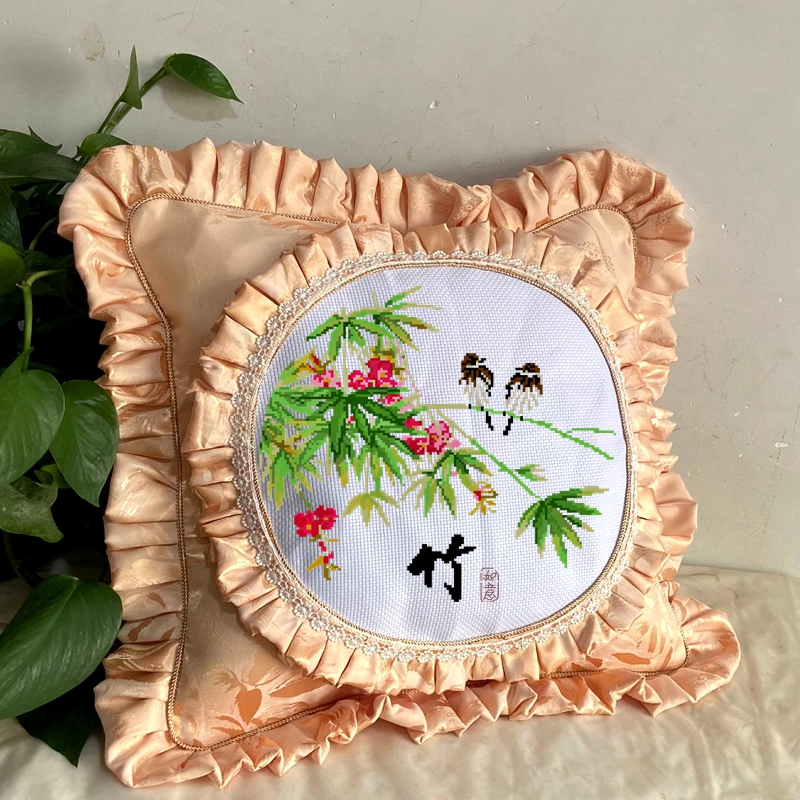 2025年新款印图十字绣套件自己手工绣花草梅兰竹菊圆形版设计订做