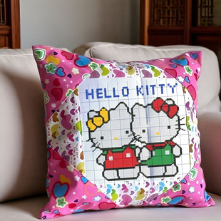 卡通人物动物花草中国风汉字印花套装自己手工绣拼布抱枕心形帆布