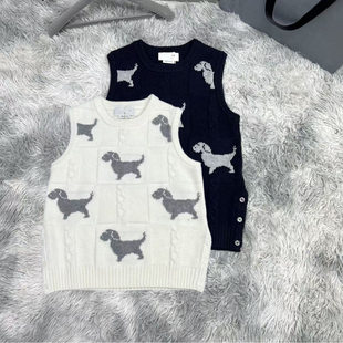 TB毛衣新款小狗刺绣女款休闲百搭学院风羊毛圆领无袖背心